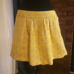ZARA Pleated Textured Mini A-Line Yellow Diamond Patterned Design Skirt - Size